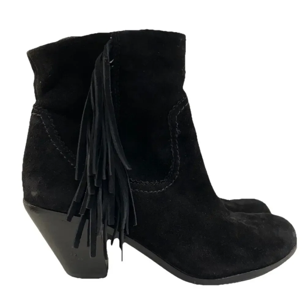 Sam Edelman Louie 7.5 M Booties Black‎ Suede Fringe Western Ankle Boots Cowgirl